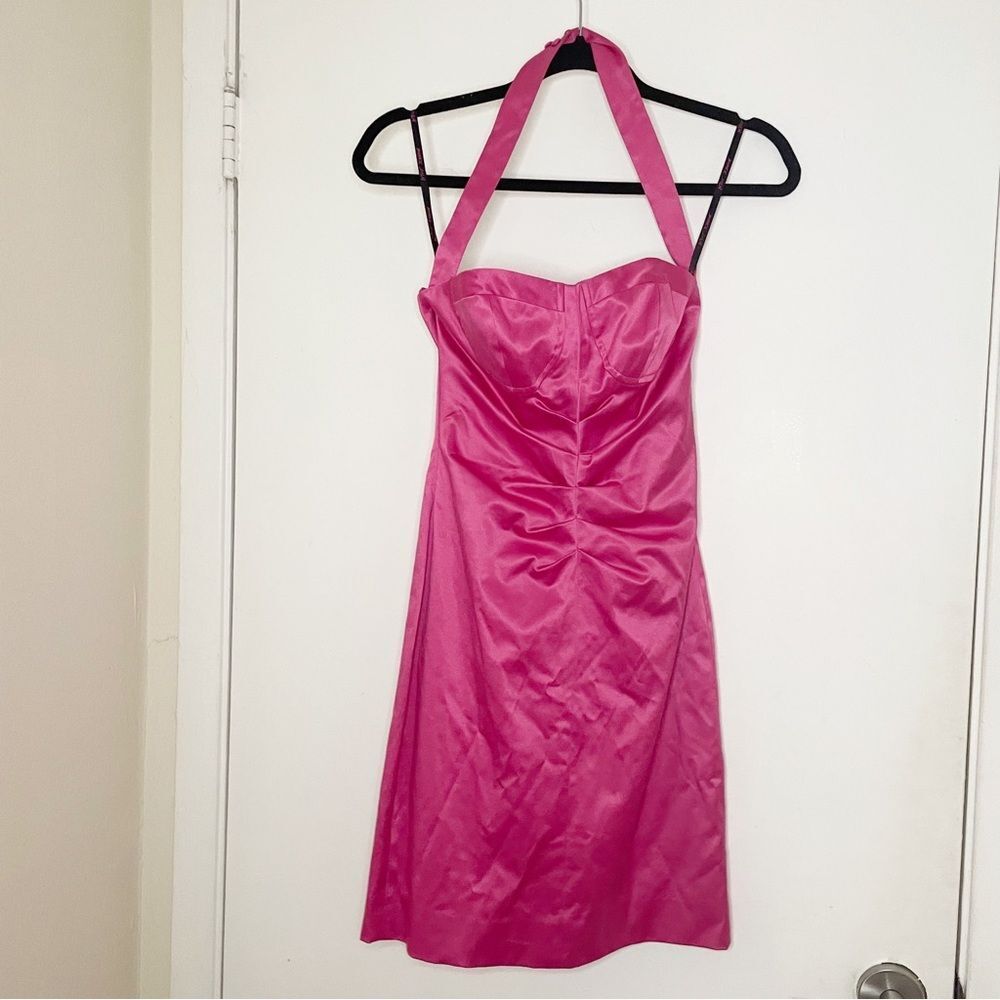 Y2K Vtg Betsey Johnson hot pink satin halter top mini dress 2 women’s - Picture 2 of 13